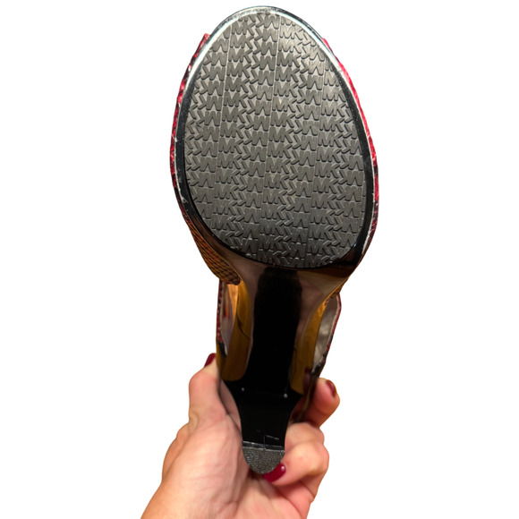 MICHAEL KORS Berkley Womens 9.5 Red Black Snakeskin Texture Heel Sandal Open Toe - Picture 9 of 13